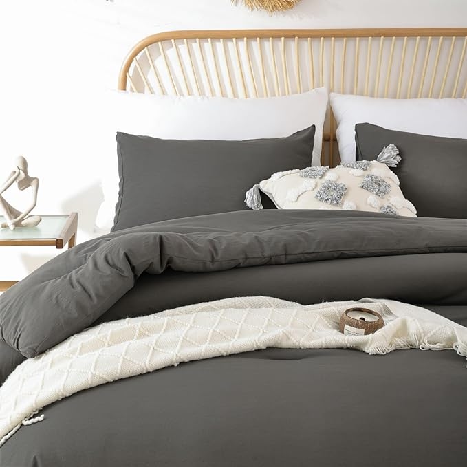 ROSGONIA Oversized King Comforter Charcoal Gray, 3pcs (1 Grey Comforter & 2 Pillowcases), Soft Lightweight Oversized King Size Comforter Sets Bedding - LeafyLoom