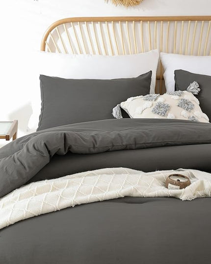 ROSGONIA Queen Comforter Set Charcoal Grey, 3pcs (1 Boho Dark Gray Comforter & 2 Pillowcases) All Season Soft Bedding Lightweight Bedspread Blanket Quilt - LeafyLoom