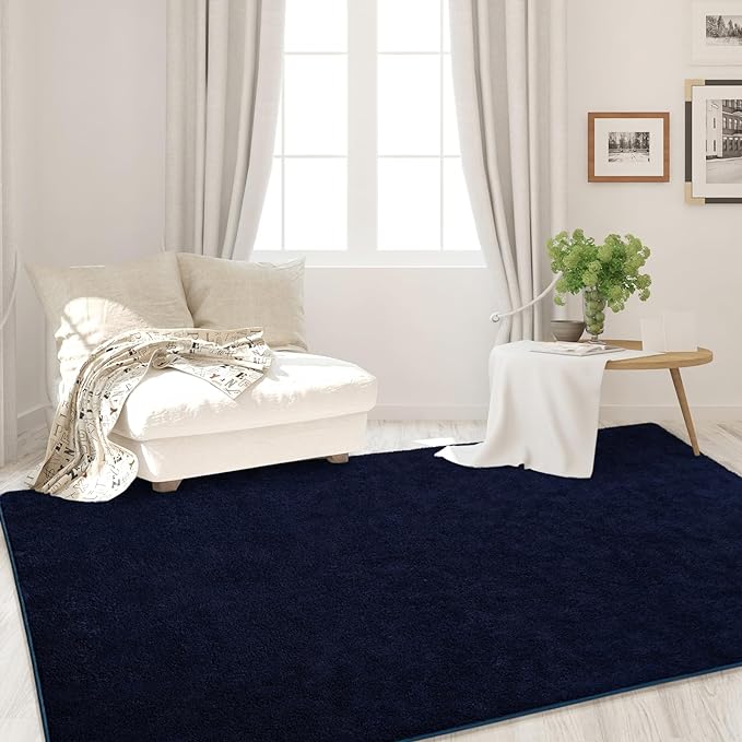 Area Rugs for Bedroom Living Room, 6x9 Navy Blue Super Soft Comfy Thickened Memory-Foam Indoor Carpets, Modern Aesthetic Minimalist Carpet for Boys Girls Adults Apartment Nursery Home Décor - LeafyLoom