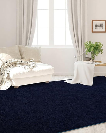 Area Rugs for Bedroom Living Room, 4x6 Navy Blue Super Soft Comfy Thickened Memory-Foam Indoor Carpets, Modern Aesthetic Minimalist Carpet for Boys Girls Adults Apartment Nursery Home Décor - LeafyLoom