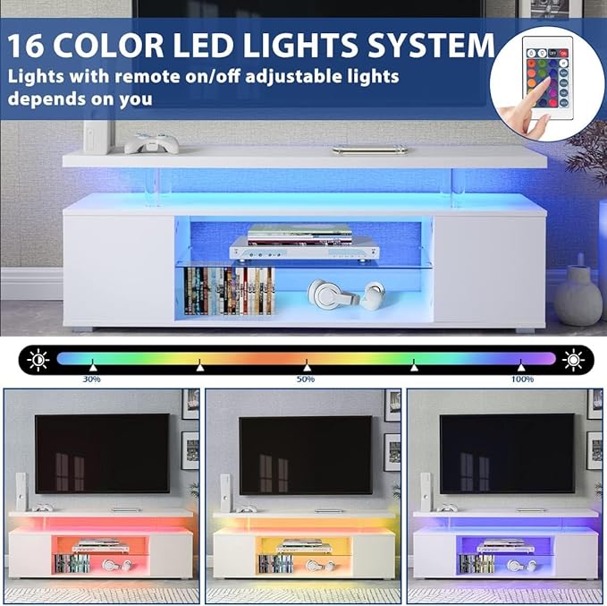 NicBex TV Stand for 65 Inch TV LED Gaming Entertainment Center Media Storage Console Table with Large Sliding Drawer & Side Cabinet for Living Room,Bedroom,51 Inch,White - LeafyLoom