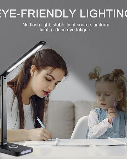 VAVOFO LED Desk Lamp with Fast Charger, USB Charging Port, Desk Light for Home Office with 5 Brightness Levels, Touch Control, 30/60 min Auto Timer, Eye-Caring Dimmable Table Lamp with Adapter - LeafyLoom