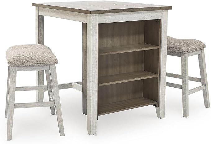 Signature Design by Ashley Skempton 3 Piece Counter Height Dining Set, Includes Table and 2 Barstools, Whitewash - LeafyLoom