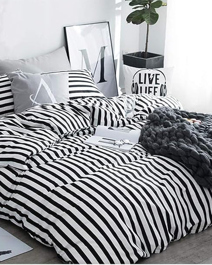 White and Black Stripes Comforter Set Cal King Women Bedding Set Soft Durable White Striated Bedding Set Black Stripes Cal King Quilts Hotel Quality Comforter Girls White Black Stripes Bed Set - LeafyLoom