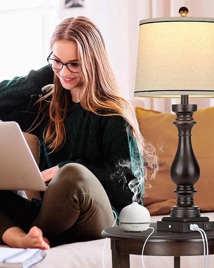 29" Tall Table Lamp for living room set of 2,Farmhouse Vintage Bedside Nightstand Lamps with USB C+A Ports & AC Outlet,3-Way Dimmable Touch Control Retro Black Lamp for Bedroom,color 5 - LeafyLoom