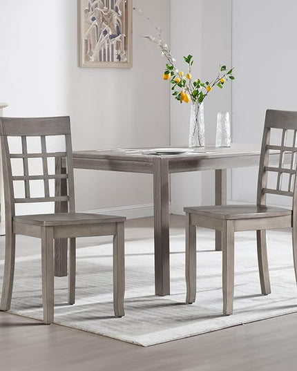 COLAMY Wooden Dining Chairs Set of 2, Nine-Square High Back Kitchen Side Chair, Farmhouse Dining Chairs for Kitchen and Dining Room, Light Grey - LeafyLoom