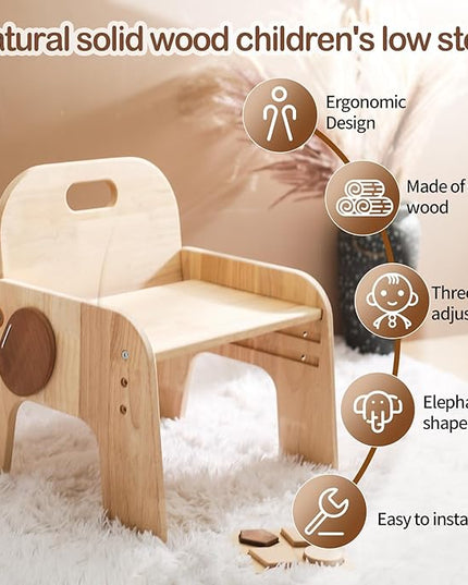 ibwaae Natural Solid Wooden Kids Chair Height-adjustable Wooden Chair for Toddlers Montessori Furniture Birthday Gift for Children - LeafyLoom