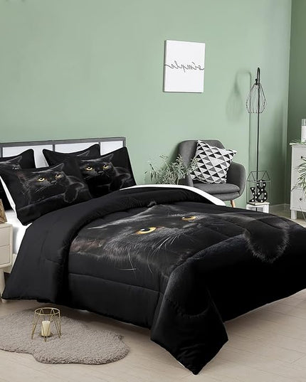 NINENINE Cat Comforter Bedding Set Twin for Girls Kids,Black Cat Lying on The Black Sofa Pattern Printed Bedding Set,Black Comforter Set,Soft Breathable Microfiber Quilt with Matching Pillowcase#5005 - LeafyLoom