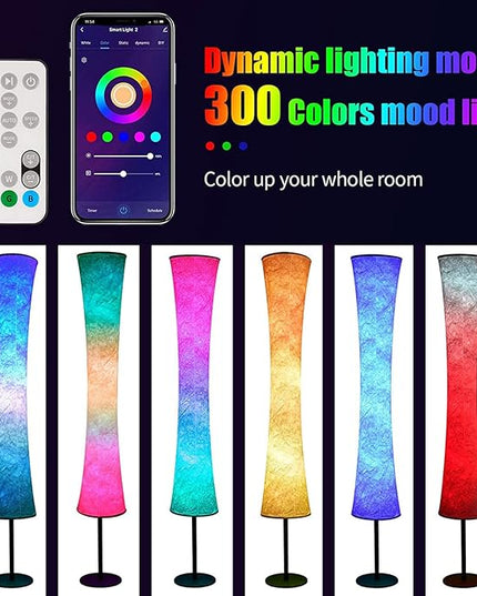 AKT LIGHTING Smart Floor Lamp, RGB Color Changing LED Lamp, App Control Modern Floor Lamp with DIY Mode and Music Sync, Standing Lamp with White Fabric Shade for Living Room, Bedroom and Play Room - LeafyLoom