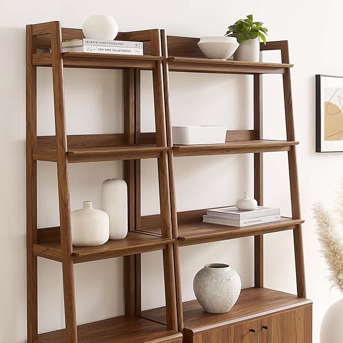Modway Bookshelf Display Cases in Walnut - Set of 2 - LeafyLoom