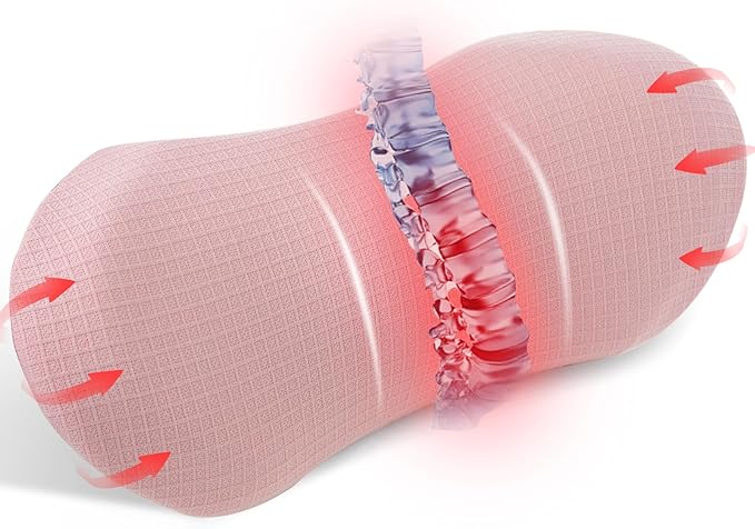 Lumbar Support Pillow - Memory Foam for Low Back Pain Relief, Ergonomic Streamline Car Seat, Office Chair, Recliner and Bed (pink) - LeafyLoom