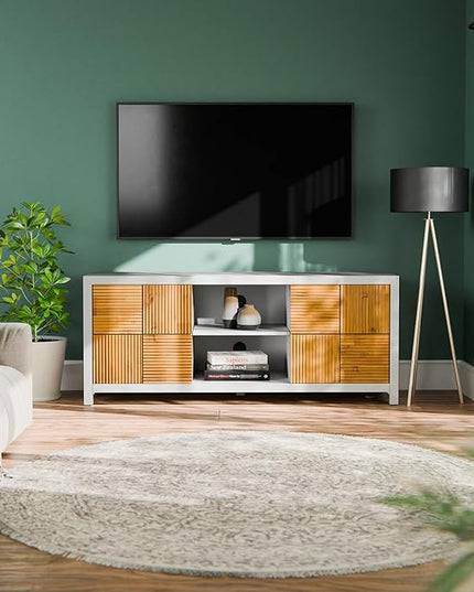 Bme Madia Deluxe TV Stand, Fully Asssembled Entertainment Center for up to 65 inch TV, Unique Pattern TV Console for Living Room, Bedroom, Dinning Room - LeafyLoom