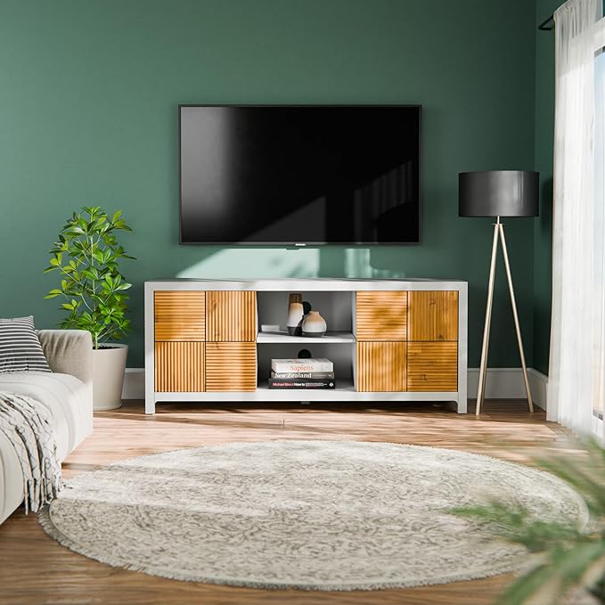 Bme Madia Deluxe TV Stand, Fully Asssembled Entertainment Center for up to 65 inch TV, Unique Pattern TV Console for Living Room, Bedroom, Dinning Room - LeafyLoom