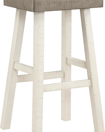 Lexicon Saddle Bar Stools Set of 2 Barstools with Footrest, Armless Dining Chairs for Kitchen Island, Breakfast Nook, Living Room, Pub Height, White/Coffee - LeafyLoom