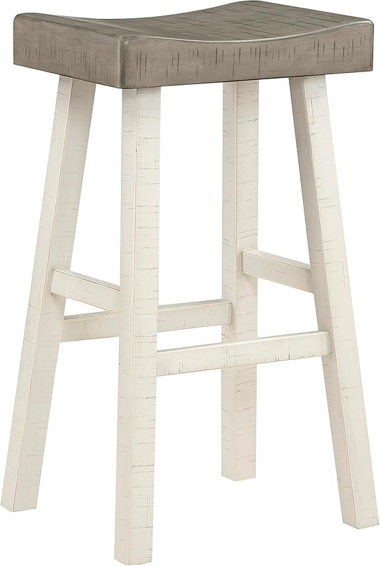Lexicon Saddle Bar Stools Set of 2 Barstools with Footrest, Armless Dining Chairs for Kitchen Island, Breakfast Nook, Living Room, Pub Height, White/Coffee - LeafyLoom