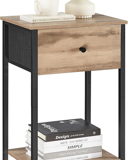 VASAGLE Nightstand, Side Table with Fabric Drawer, 24-Inch Tall End Table with Storage Shelf, Bedroom, Toasted Oak ULGS021B50 - LeafyLoom