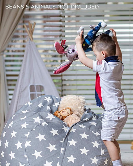 Aubliss Stuffed Animal Storage Bean Bag Chair Cover Only for Plush Toys, Blankets, X-Large 48"-Canvas Stars Grey - LeafyLoom