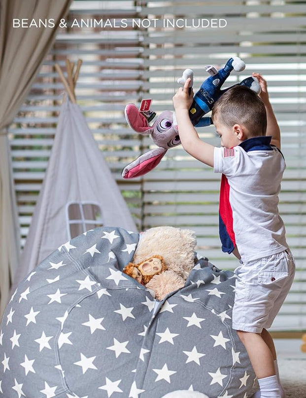 Aubliss Stuffed Animal Storage Bean Bag Chair Cover Only for Plush Toys, Blankets, X-Large 48"-Canvas Stars Grey - LeafyLoom