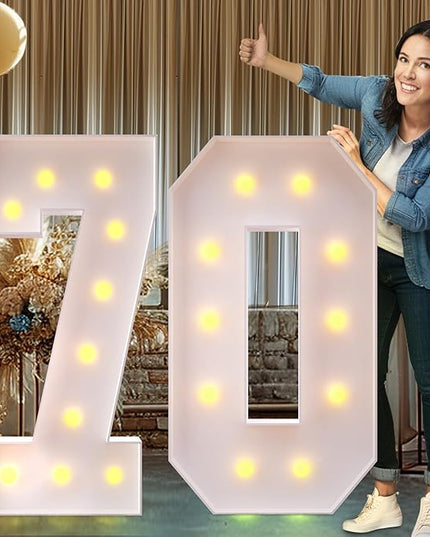 Rielmox Marquee Light Up Number 70, 4FT Large Birthday Decorations Party Decor White Anniversary Decoration w/Warm Lights for Boys Girls Kids Teens Adults - LeafyLoom