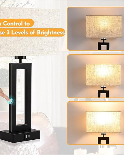 Touch Lamps for Bedrooms Set of 2 BedsideTable Lamp with USB C+A, 3 Way Dimmable Nightstand Lamps Modern Living Room Lamps for End Tables Night Stand Lamps for Home Office Guest Room, Cream&Black - LeafyLoom