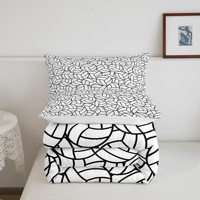 Feelyou Full Size Volleyball Bedding Set Boys Girls Sports Game Comforter Set for Kids Women Men Ultra Soft Volleyball Player Comforter Black White Duvet Set Room Decor Quilt Set - LeafyLoom