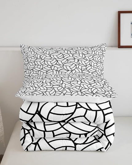 Feelyou Twin Size Volleyball Bedding Set Boys Girls Sports Game Comforter Set for Kids Women Men Ultra Soft Volleyball Player Comforter Black White Duvet Set Room Decor Quilt Set - LeafyLoom