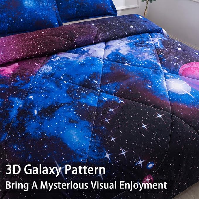 Litanika 3D Galaxy Comforter Full(79x90lnch), 3 Pieces(1 Galaxy Comforter, 2 Pillowcases), Universe Cloud Outer Space Comforter, Microfiber Bedding Set for Boys Kids - LeafyLoom