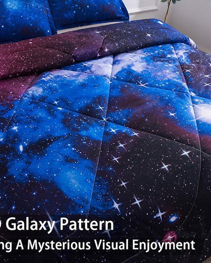 Litanika 3D Galaxy Comforter Queen(90x90lnch), 3 Pieces(1 Galaxy Comforter, 2 Pillowcases), Universe Cloud Outer Space Comforter, Microfiber Bedding Set for Boys Kids - LeafyLoom