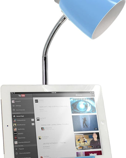 Simple Designs LD1056-BLU Gooseneck Organizer Desk Lamp with iPad/Tablet Stand or Book Holder and USB Port, Blue - LeafyLoom