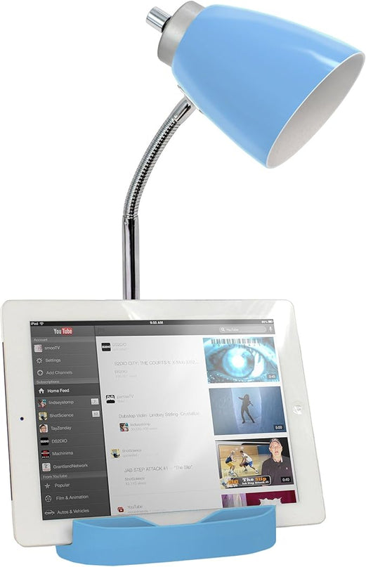Simple Designs LD1056-BLU Gooseneck Organizer Desk Lamp with iPad/Tablet Stand or Book Holder and USB Port, Blue - LeafyLoom
