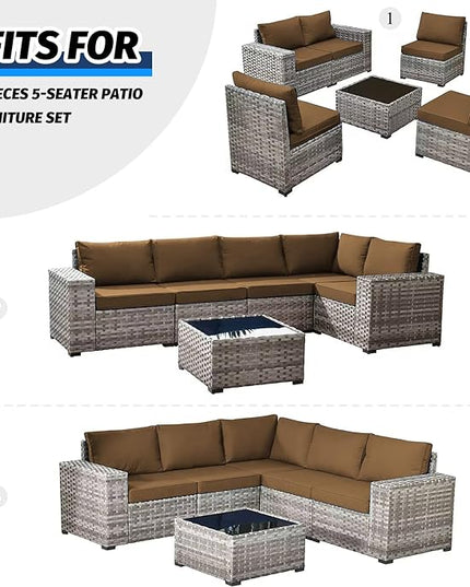 ClawsCover 11Pack Outdoor Seat and Back Cushions Replacement Covers Fit for 5-Seater 6Pieces Wicker Rattan Patio Furniture Conversation Set Sectional Couch Chairs,Taupe-Included Cover Only - LeafyLoom