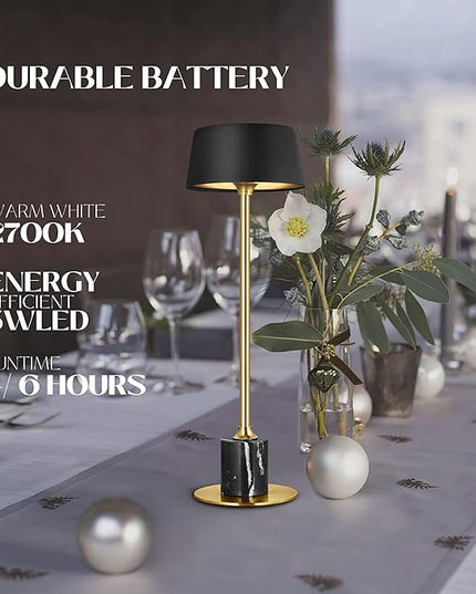 Cordless Table Lamp, Rechargeable and Battery Operated, Powered by 2000mAh Battery, 18-Hour Run Time, Dimmable,Black and Gold Lamp for Bedroom, Kitchen, Restaurant, Buffet and Cafe - LeafyLoom