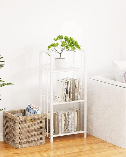 Bookshelf Storage Shelf Small Bookcase Freestanding Storage Stand for Living Room, Bedroom, Kitchen Rust Resistance, Easy Assembly Free Combination Multi-Functional Organizer (3 Tiers, White) - LeafyLoom