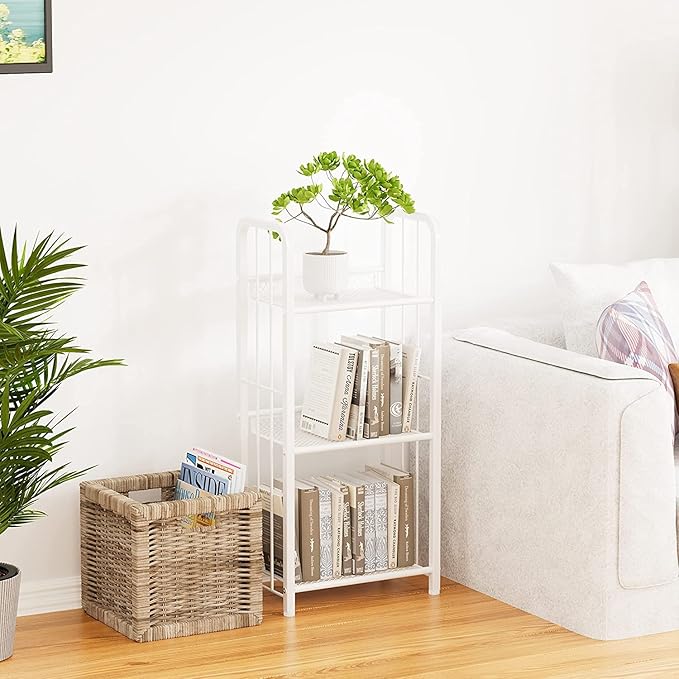 Bookshelf Storage Shelf Small Bookcase Freestanding Storage Stand for Living Room, Bedroom, Kitchen Rust Resistance, Easy Assembly Free Combination Multi-Functional Organizer (3 Tiers, White) - LeafyLoom