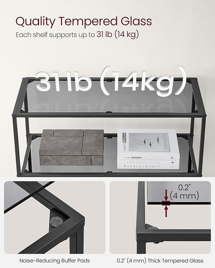 VASAGLE Bookcase, 6-Tier Bookshelf, Slim Shelving Unit for Bedroom, Bathroom, Home Office, Tempered Glass, Steel Frame, Ink Black and Slate Gray ULGT503G01 - LeafyLoom