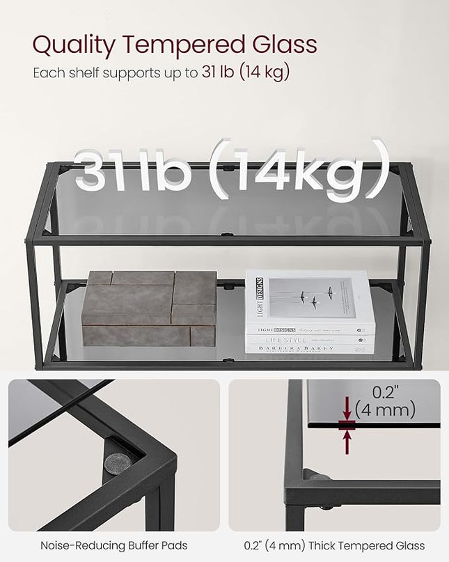 VASAGLE Bookcase, 6-Tier Bookshelf, Slim Shelving Unit for Bedroom, Bathroom, Home Office, Tempered Glass, Steel Frame, Ink Black and Slate Gray ULGT503G01 - LeafyLoom
