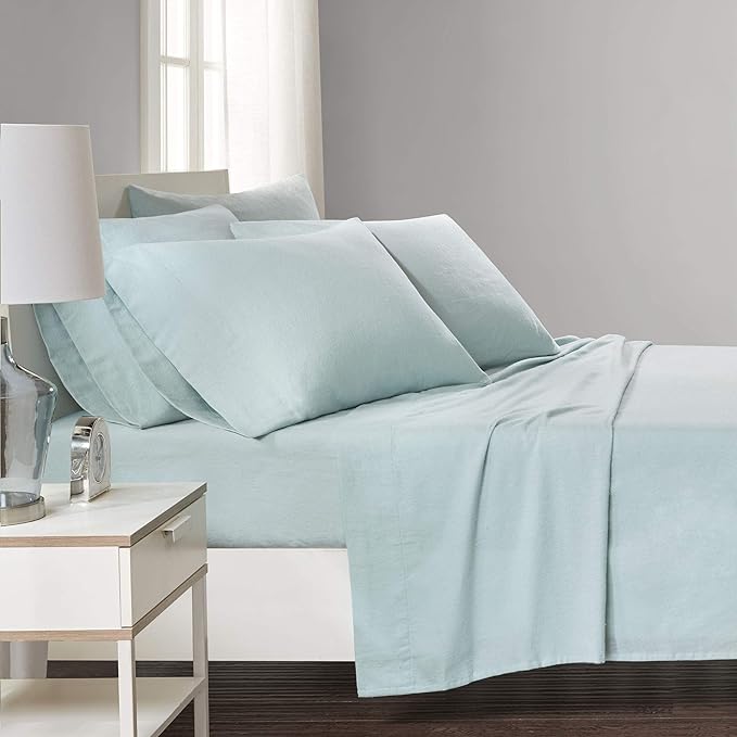 Comfort Spaces Cotton Flannel Breathable Warm Deep Pocket Sheets with Pillow Case Bedding, King, Aqua Solid 4 Piece - LeafyLoom