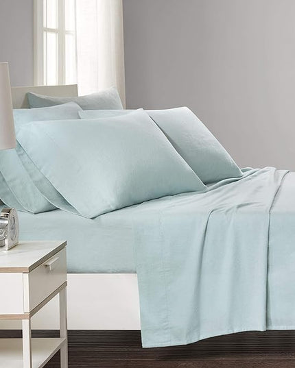 Comfort Spaces Cotton Flannel Breathable Warm Deep Pocket Sheets with Pillow Case Bedding, Full, Aqua Solid 4 Piece - LeafyLoom