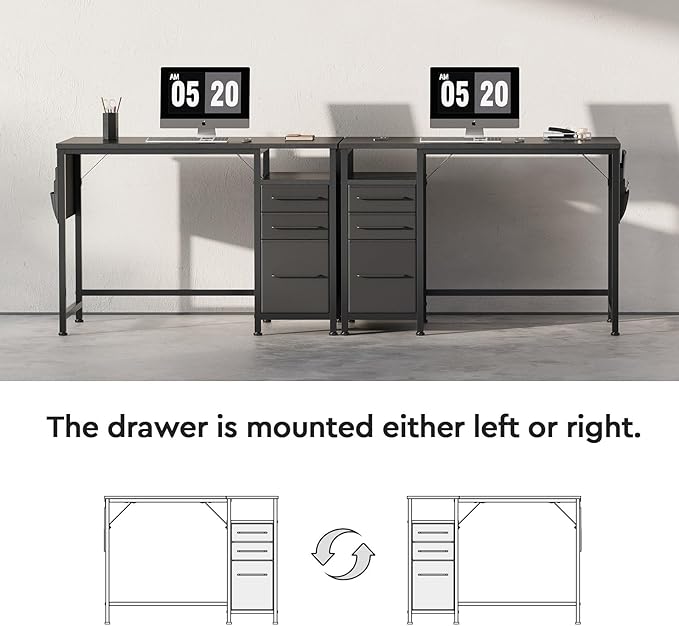 Ｍａｉｈａｉｌ Maihail Small Desk with Drawers, 40 inch Computer Desk with Shelves, Writing Desk with Storage, Small Office Desk with Metal Frame, Black - LeafyLoom