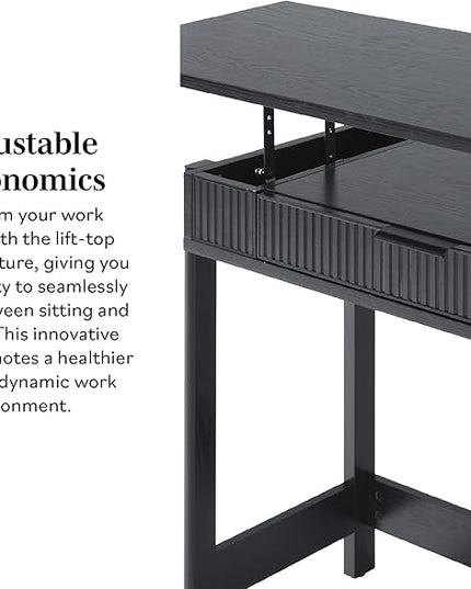 Walker Edison Office Writing and Computer Desk Spacious Desktop, Complementary in Living Spaces, 38 Inch, Reeded Lift-Top Black - LeafyLoom