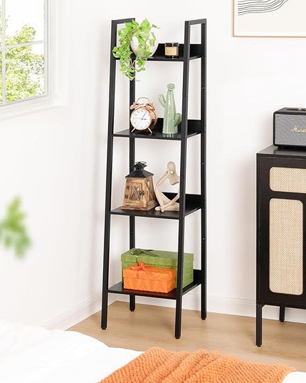 Yoobure Ladder Shelf, 4 Tier Tall Ladder Bookshelf Corner Shelf, Industrial Book Shelf Ladder Bookcase Narrow, Standing Storage Shelves Display Shelf for Bedroom Living Room Office Kitchen Bathroom - LeafyLoom