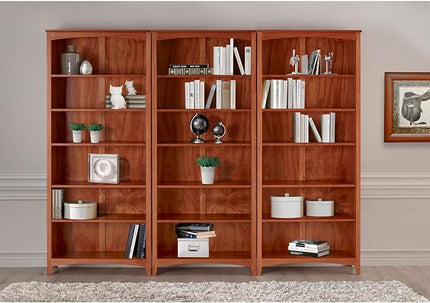 Camaflexi Shaker Style 6 Shelf Bookcase / Solid Wood / 72 inch Tall / Adjustable Shelving / Closed Back / Display Bookshelf for Living Room, Bedroom, Home and Office, Cherry - LeafyLoom