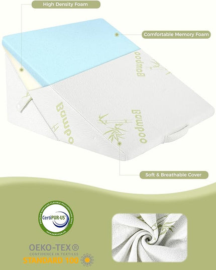 Forias Wedge Pillow for Sleeping 9 &12 Inch Adjustable Bed Wedge Pillow for After Surgery Foldable Memory Foam Triangle Pillow Wedge for Acid Reflux Snoring Post Surgery Back Leg Knee Pain - Beige - LeafyLoom