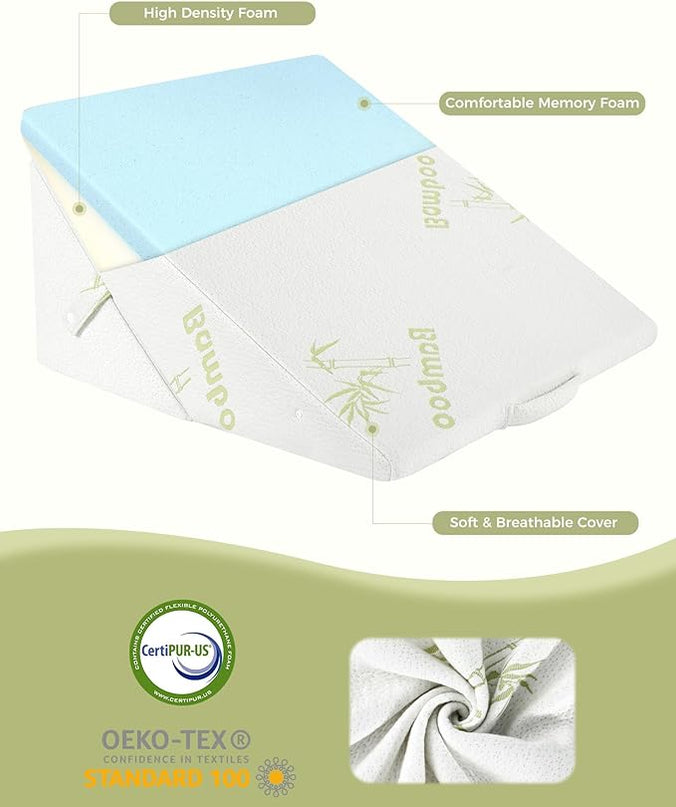 Forias Wedge Pillow for Sleeping 9 &12 Inch Adjustable Bed Wedge Pillow for After Surgery Foldable Memory Foam Triangle Pillow Wedge for Acid Reflux Snoring Post Surgery Back Leg Knee Pain - Beige - LeafyLoom
