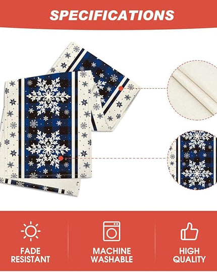 Artoid Mode Buffalo Plaid Snowflakes Blue Christmas Table Runner, Seasonal Winter Kitchen Dining Table Decoration for Home Party Decor 13x108 Inch ArtoidMode