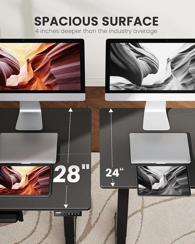 ErGear Electric Standing Desk with Keyboard Tray, 55x28 Inches Adjustable Height Sit Stand Up Desk, Home Office Desk Computer Workstation, Black - LeafyLoom