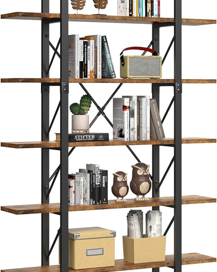 YITAHOME 5 Tier Bookshelf, 70.9" Tall Industrial Bookcase, Wide Open Display Storage Book Shelf for Living Room/Bedroom/Home/Office, Rustic Brown - LeafyLoom