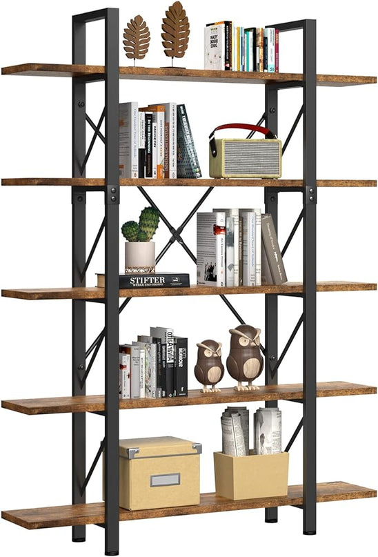 YITAHOME 5 Tier Bookshelf, 70.9" Tall Industrial Bookcase, Wide Open Display Storage Book Shelf for Living Room/Bedroom/Home/Office, Rustic Brown - LeafyLoom