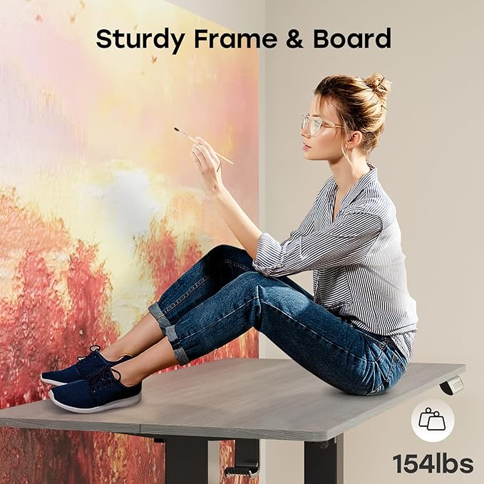 Grey Standing Desk, 48 X 24 Inch Adjustable Height Electric Desk, Sit Stand Desk with 2 Hooks, Ergonomic Rising Desk with Splice Board - LeafyLoom