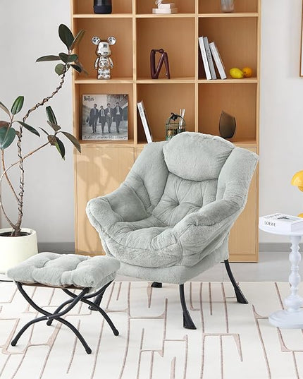 Welnow Lazy Chair with Ottoman, Modern Lounge Accent Chair with Armrests and a Side Pocket, Leisure Sofa Chair, Reading Chair with Footrest for Small Space, Corner Chair, Plush Green - LeafyLoom